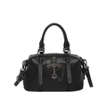 Bolso negro gótico de cuero granulado con cruz metálica y detalle de cadena de moda - Negro