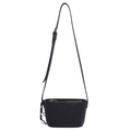 Black litchi grain leather crossbody bucket bag with adjustable strap and silver zipper - Black