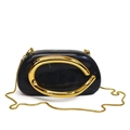 Navy blue marble acrylic clutch bag with a golden C-handle and detachable chain strap - Marble Black (8688)