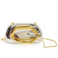 Chic silver acrylic evening clutch with gold ring accent and snake chain strap - Mirror Silver (7688)
