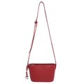 Red litchi grain leather crossbody bucket bag with heart pendant and fashion stamp - Red