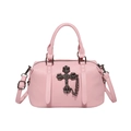 Bolso punk rosa con cruz metálica y textura de cuero granulado - Rosa