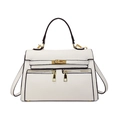 Sac bandoulière beige élégant avec texture litchi et détails métalliques dorés - Blanc