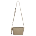 Chic beige pebbled leather bucket bag with FASHION embossment and heart pendant charm - Khaki