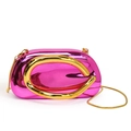 Chic rose red acrylic clutch bag with large gold metal ring and detachable chain - Mirror Rose Pink (7688)