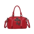 Bolso gótico rojo con gran cruz de metal y cuero texturizado con grano de litchi - Rojo