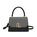 Chic black and white contrast small square tote with gold lock and adjustable strap - Black