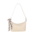 Elegante beige Halbmond-Hobo-Tasche mit dekorativem Seidenschal mit Kettendruck am Riemen - Beige (Mit Schal)