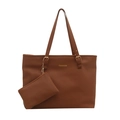 Braunes Tote Bag Set aus Kunstleder mit Kreuzmaserung und kleiner Reißverschlusstasche - Braun