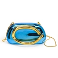 Metallic blue mirror evening clutch bag with large gold C-ring handle and snake chain - Mirror Blue (7688)