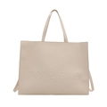 Classic beige large capacity tote bag with embossed lettering and double handles - White