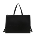 Minimalist black matte faux leather tote bag with large embossed TOTE BAG text - Black