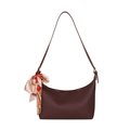 Dunkelbraune strukturierte Hobo-Schultertasche mit elegantem Blumenseidenschal-Detail - Burgunderrot (Mit Schal)