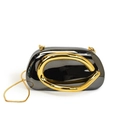 Chic black acrylic evening clutch bag with sculptural gold ring and crossbody snake chain - Mirror Black (7688)