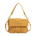 Chic mustard yellow woven crossbody bag with wave edge flap and gold flower buckle - Wavy Edge Style (2116) / Yellow