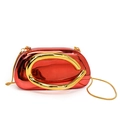 Red mirror acrylic evening clutch bag with oversized gold C-shaped metal handle - Mirror Red (7688)