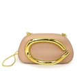 Fashionable nude acrylic evening clutch bag with C-shaped gold metal handle and chain - Matte Khaki (6688)