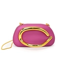 Magenta acrylic party clutch bag with large golden C-handle and fine metal chain - Matte Rose Pink (6688)