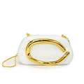 White semi-circle acrylic evening clutch bag with gold C buckle and metal chain strap - Matte White (6688)