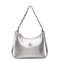 Silberne Handtasche in Knitteroptik mit glitzerndem Stern und Kettenriemen - Silber