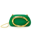 Green acrylic evening clutch bag with chunky gold hardware and chain shoulder strap - Matte Green (6688)