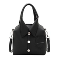 Minimalist black shirt-shaped leather handbag with silver buttons and top handle - Black