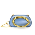 Ice blue acrylic evening clutch bag with golden C-handle and detachable chain strap - Matte Blue (6688)