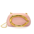 Pink acrylic evening clutch with large polished gold sculptural metal accent and chain - Matte Pink (6688)