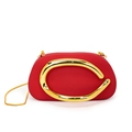 Elegant red acrylic evening clutch with bold gold C-shaped hardware and fine snake chain - Matte Red (6688)