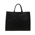Bolso tote negro con relieve de cocodrilo y asas redondas resistentes para mujer - Negro