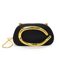 Chic black acrylic evening clutch bag with oversized gold C-handle and snake chain strap - Matte Black (6688)