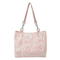 White canvas tote bag with pink graffiti prints and chain leather handle detail - Pink (No Charm)