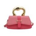 Pink patchwork square handbag with gold-tone handle and H-shaped metal buckle - Pink