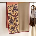 Detail of silk scarf showing vintage paisley patterns and premium stitching craftsmanship - Pink Brown (FSM-14)