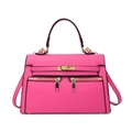 Modieuze roze trapezium handtas met dubbele ritsen en gouden metalen sluiting detail - Paars