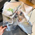 Elegant mulberry silk square scarf with watercolor white peony pattern and gradient blue hues - Pink Floral (ZS-413)