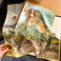 Silk square scarf with Van Gogh style sunflower oil painting and yellow border - 53*53cm / Yellow Border Sunflower Oil Painting (ZS-418)