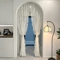 White French lace door curtain with ruffled edges and retro floral pattern design - 140*100cm / White