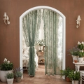 French retro green lace door curtain with floral crochet pattern and wavy edges - 140*100cm / Green