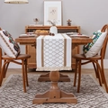 Runner da tavolo bohémien in cotone e lino con ricamo a rombi marroni e nappe decorative - 35*150cm / Griglia a Croce
