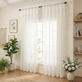 Pair of white ruffle edge chiffon sheer curtains for a cozy living room ambiance - Pure White