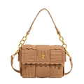 Brown woven crossbody bag with gold flower clasp and textured strap in earth tones - Wavy Edge Style (2116) / Khaki