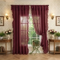 Elegant pair of burgundy chiffon curtains featuring romantic ruffled edges and semi-sheer fabric - Burgundy
