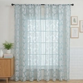 Light blue lace curtain with white flower embroidery and rod pocket design - 100*200cm / Blue Floral