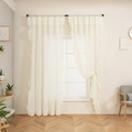 Minimalist white ruffle window curtains with translucent sheer fabric in solid white color - Creamy White