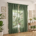 Grass green sheer curtains with elegant ruffle edges in a minimalist light-filtering style - Green