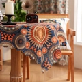 Detail of bohemian mandala print tablecloth with elegant scalloped laser-cut edges - 60*60cm / Blue Sun Pattern