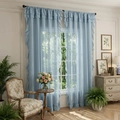 Light blue sheer curtains with ruffle edges in a two-piece set for dreamy home decor - Light Blue