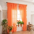 Orange minimalist sheer curtains with ruffled edges for a warm and airy home decor - Orange