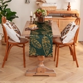 Runner da tavola verde scuro con piume dorate e bordo ondulato per decoro festivo - Lunghezza Corta / Verde
